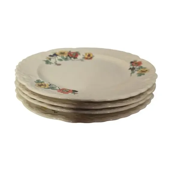 SMITH Floral Dinner Plates with Red and Yellow Accents set of 4 - Picture 2 of 3